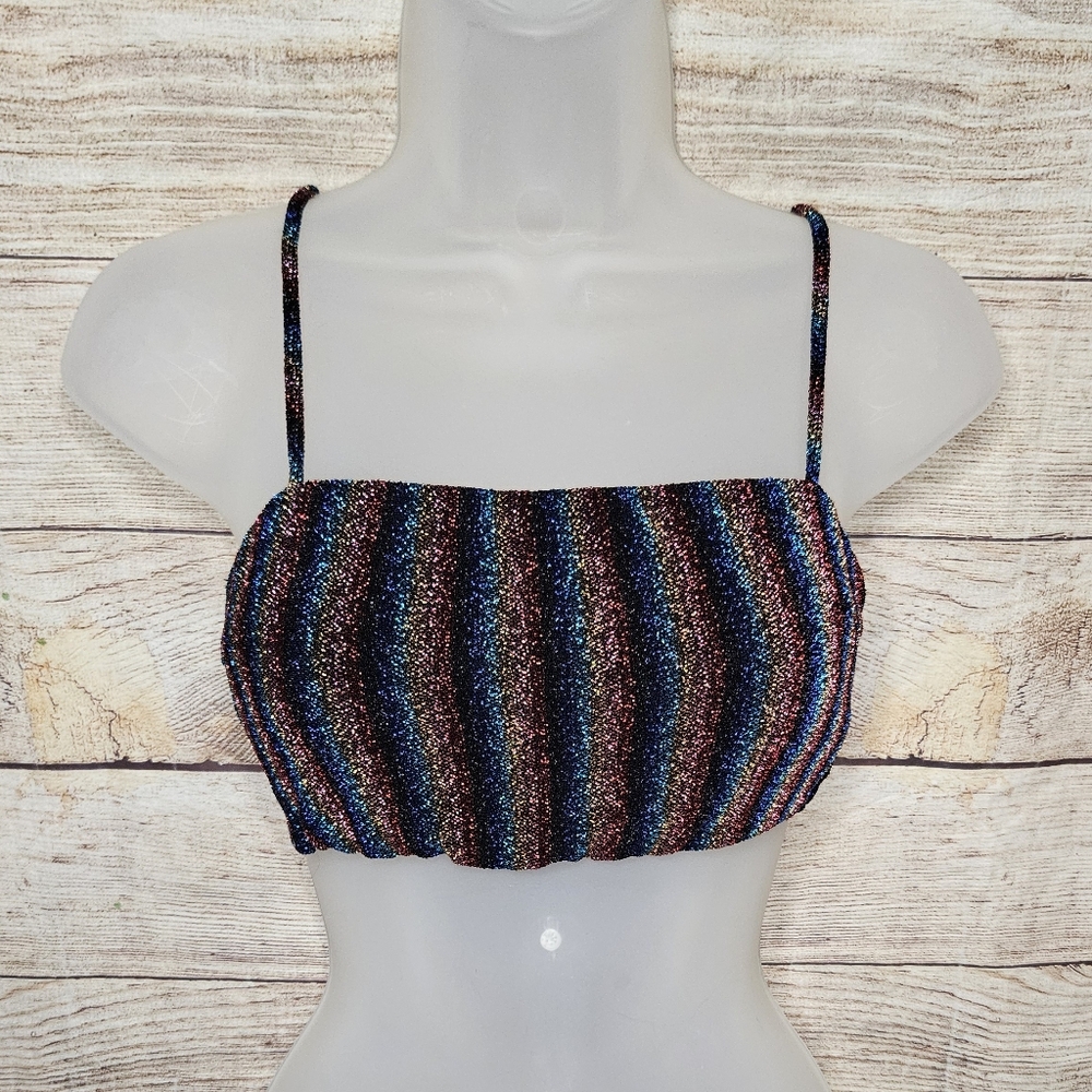 Shop 17 rainbow ombre Sparkly tie back bandeau tank top